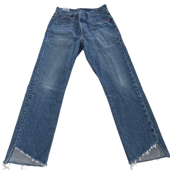 Levis Jeans Womens 25 Blue 501 Premium Denim Distressed High Rise Button Fly - Picture 1 of 11